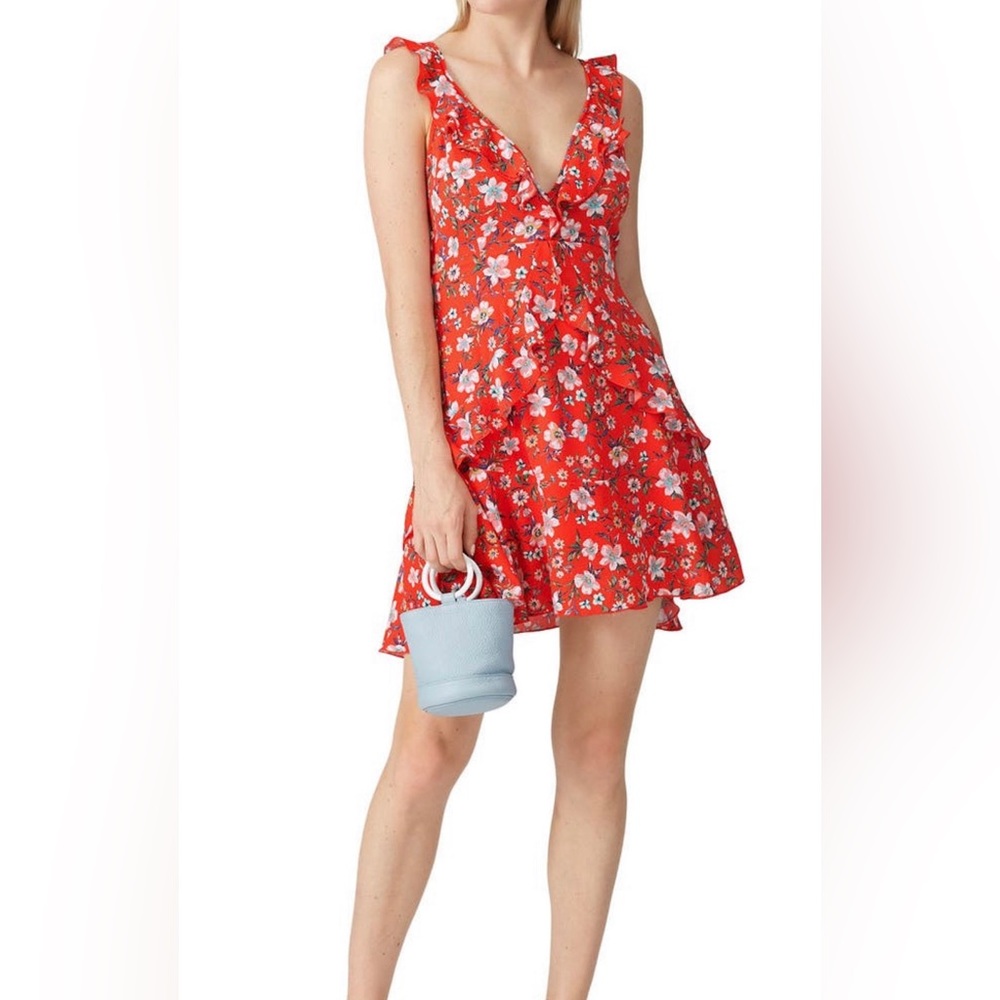 REVOLVE x Louna Tie Back V Neck Dress Red Floral - XS